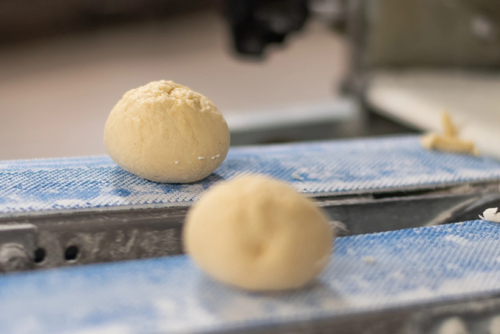 Brioche dough on conveyor